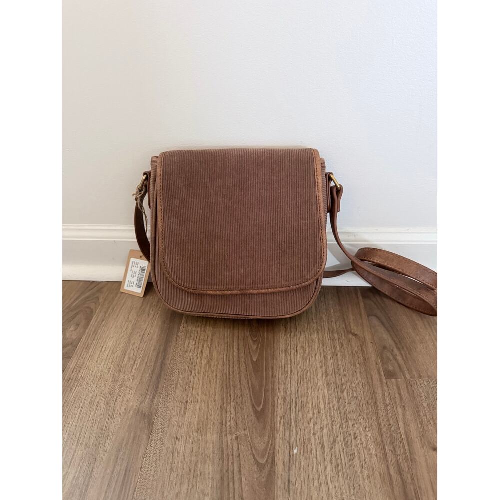 NWT Brandy Melville Brown Corduroy Snap Closure Adjustable Strap Saddle Bag